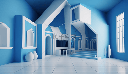 浅蓝色背景图片_3D房子模型建筑模型