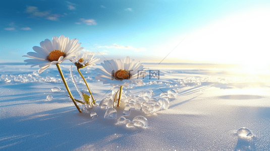 晴朗天空下雪地上的花朵