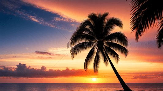 美丽日落海景电影椰子树