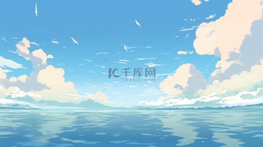 海洋卡通背景图片_卡通海洋蓝天白云背景