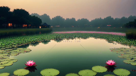 船只背景图片_池塘莲花船只湖面