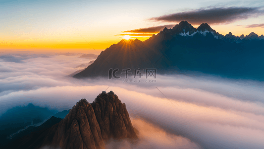 风景背景图片_航拍视角黄山云海风景