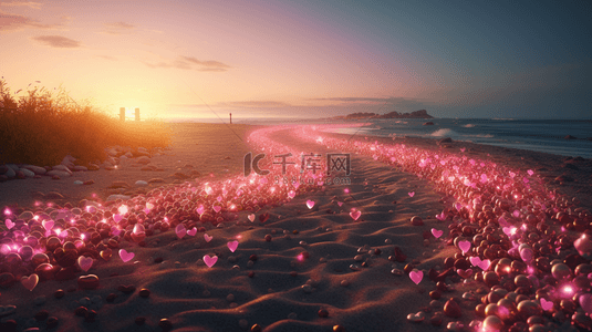 婚礼浪漫背景图片_浪漫的布满粉色心形的沙滩