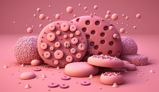 粉色马卡龙背景图片_粉色3D饼干抽象饼干