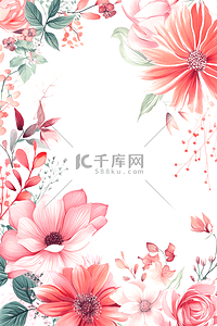 清新粉色花卉植物边框装饰背景