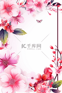 清新粉色花朵藤蔓边框装饰背景