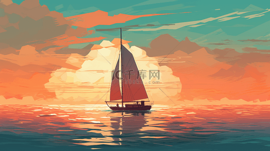 前进帆船背景图片_宁静怀旧的日出帆船风景