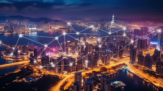 中国香港5G互联网智慧城市高速发展概念图
