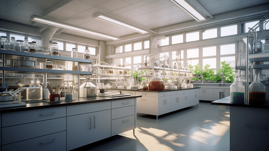 三维渲染 实验室的化学器皿
