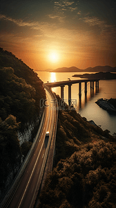 大桥背景图片_日出朝阳下的跨海大桥