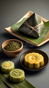端午节绿豆糕背景图片_粽子粽叶端午节传统