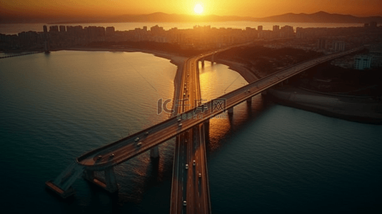 深圳跨海大桥背景图片_日出朝阳下的跨海大桥