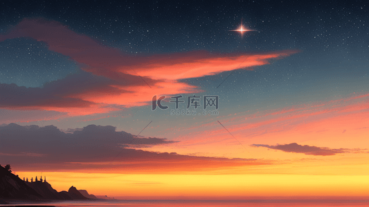 星空海边晚霞落日