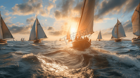自己做的帆船摄影照片_夕阳下航行帆船游艇航海旅行假期