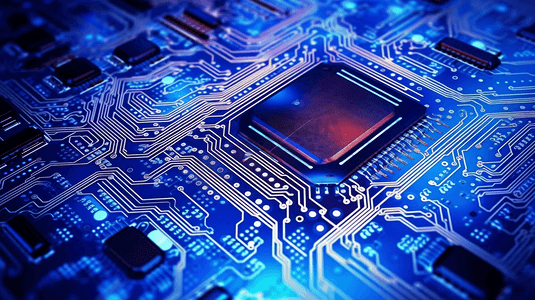 抽象未来电路板。互联网科技、计算机科技深蓝背景 科学技术概念。
