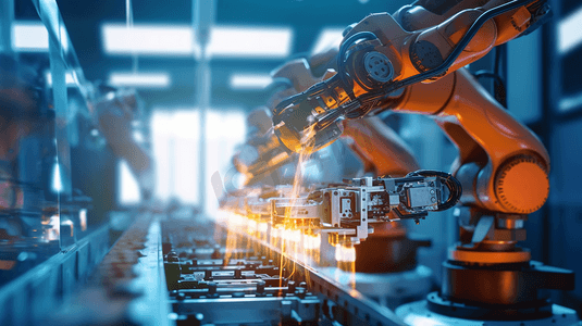 女性软件工程师开发自动化机器人生产线工业4.0概念
