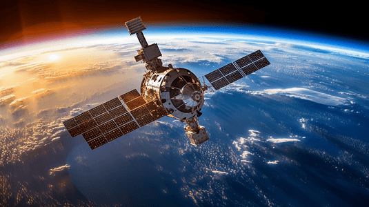 卫星昼夜交替摄影照片_绕地球飞行的联盟号宇宙飞船。这张图片的元素由美国宇航局提供
