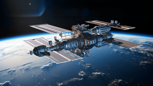 外太空的空间站，这张图片的元素由美国宇航局提供的3d渲染
