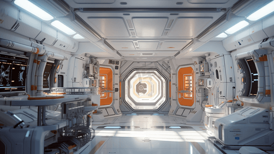 太空中的空间站。3D场景。
