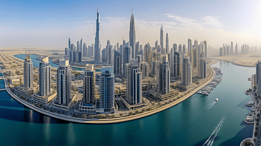 迪拜摄影照片_阿联酋迪拜商业湾全景