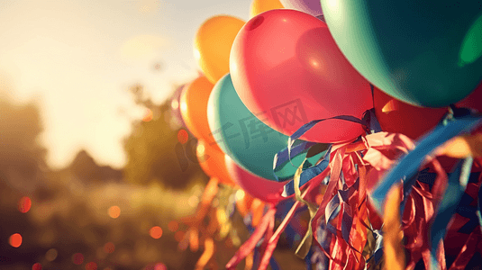 庆祝气球摄影照片_日落生或婚礼庆祝活动的概念