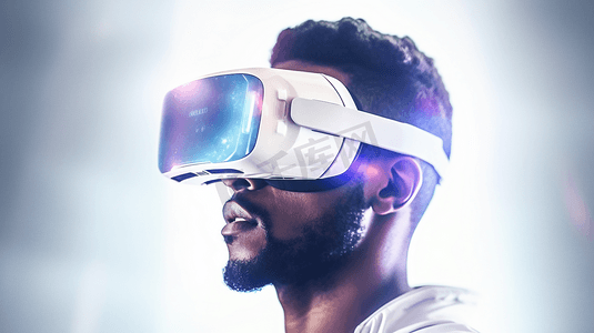 进入虚拟现实世界。戴着护目镜的男子。未来的技术。三维渲染
