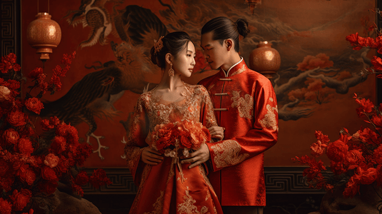 中式婚纱情侣夫妻