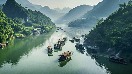 乡村田园农村生活山水湖泊风景