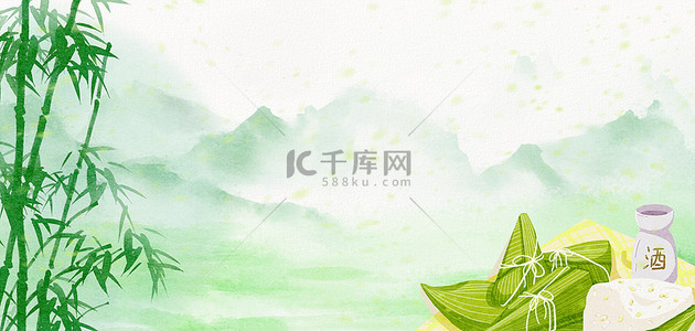 端午节粽子粽叶绿色简约端午节海报背景