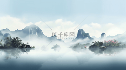 水背景图片_水纹中国风水墨山水插画海报背景