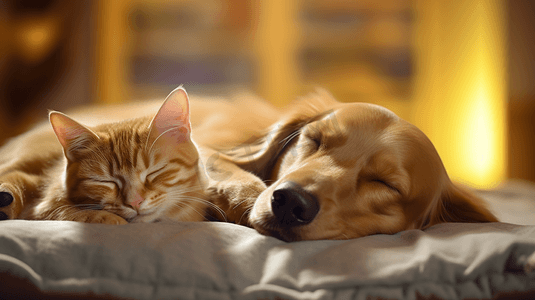 猫和狗在一起睡觉