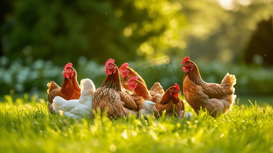 畜牧大棚摄影照片_一群鸡聚集在一起
