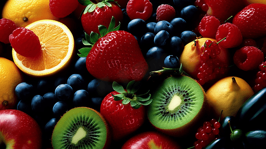 各种新鲜的水果整齐的摆放