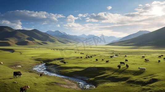 牛摄影照片_西藏草原牛羊风景图