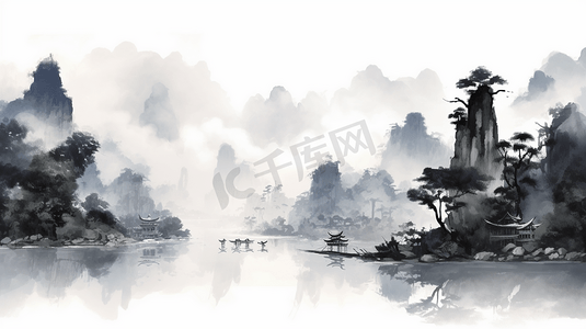 中国古风水墨风摄影照片_水墨风格的云雾风景