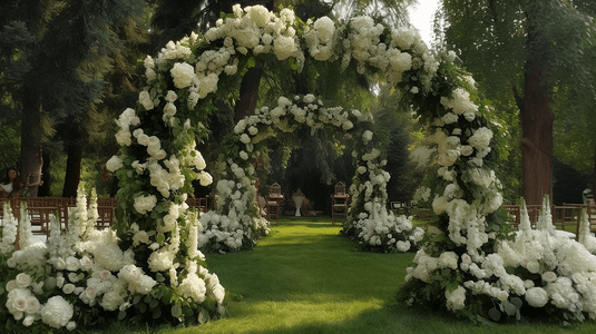 美丽的婚礼拱门与鲜花