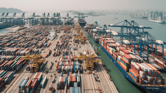 大型货物集装箱船流运输国际进出口服务海上和航运港口背景鸟瞰图