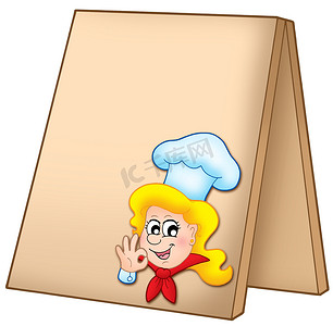 开心的女孩卡通摄影照片_卡通女厨师菜单板
