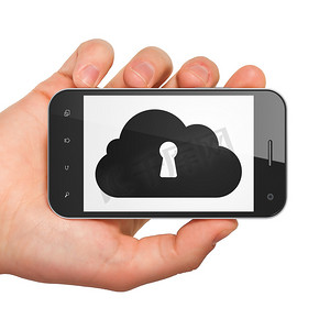 云网络概念：智能手机上带锁孔的云