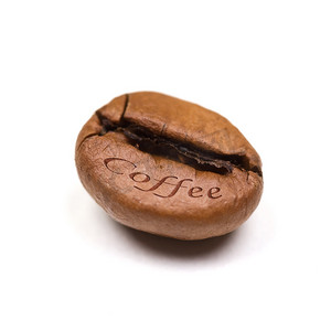 孤立在白色背景上的单个咖啡豆