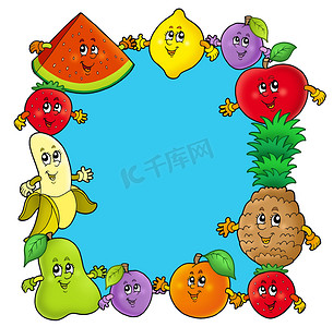 草莓卡通水果摄影照片_框架与各种卡通水果