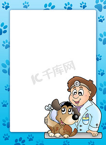 蓝色医生卡通摄影照片_与兽医题材的蓝色框架