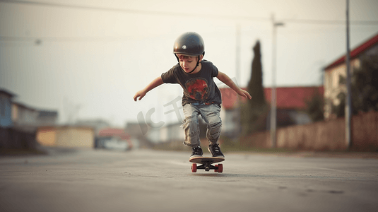 一个玩滑板的孩子
