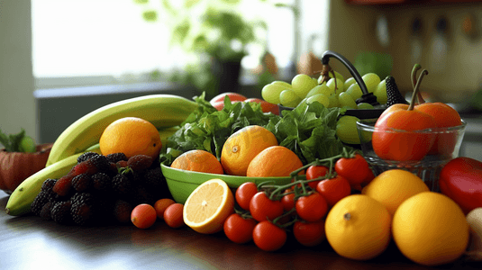 蔬菜摄影照片_厨房里一些新鲜水果和蔬菜