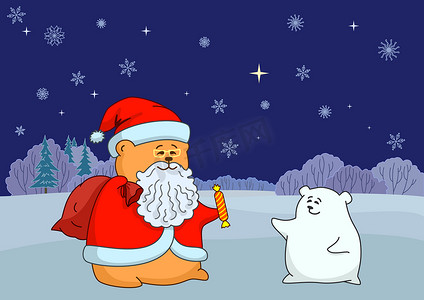 小孩圣诞老人摄影照片_圣诞老人和北极熊