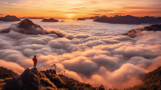 夕阳黄昏云海山峰自然风景景色