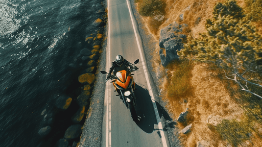 骑摩托车的人在蜿蜒的道路上骑着摩托车