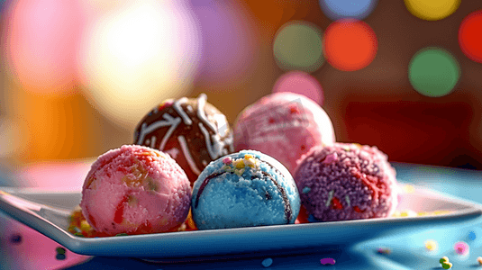 盘子里的彩色冰淇淋球