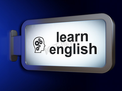 教育理念：在广告牌背景下学习英语和齿轮