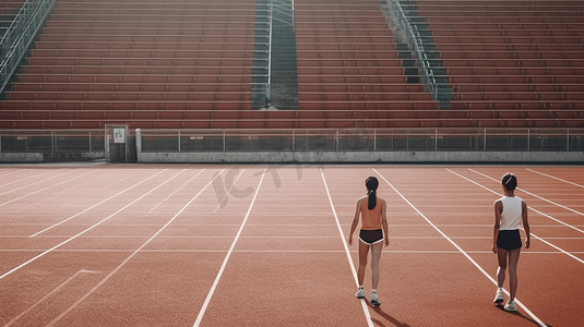 女孩跑道摄影照片_青春活动女性操场跑步